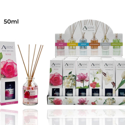 Bulk 48 50ml Mini Reed Diffuser 6 Assort Fragrances In Display Unit