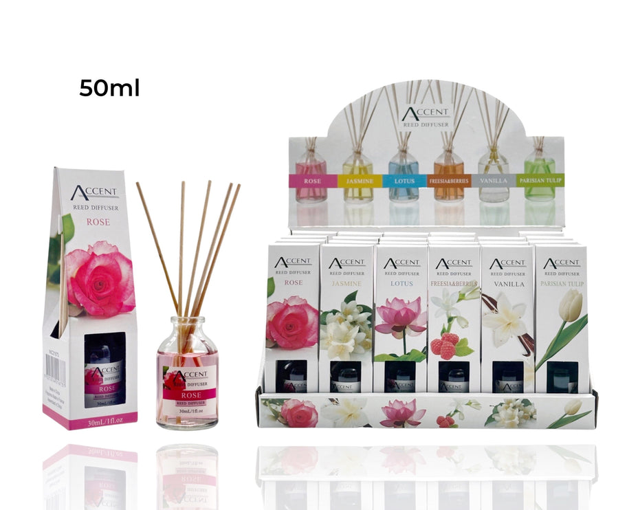 Bulk 48 50ml Mini Reed Diffuser 6 Assort Fragrances In Display Unit