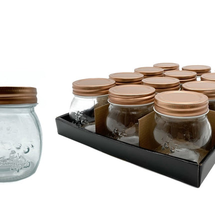 bulk 36 Glass Jar w Metal Lid 260ml Canister 9cm