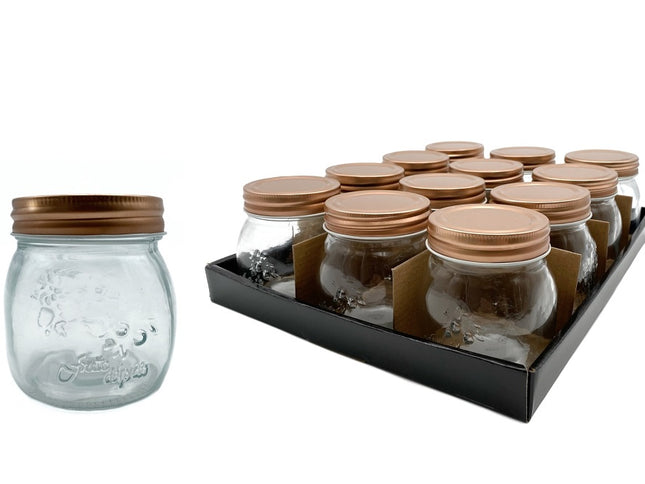 bulk 36 Glass Jar w Metal Lid 260ml Canister 9cm