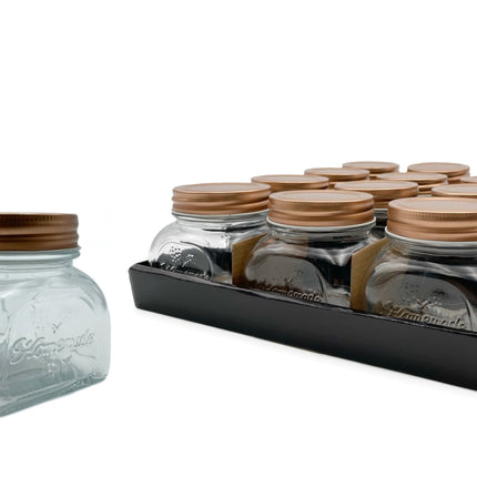 bulk 36 Glass Square Jar w Gold Metal Lid 250ml