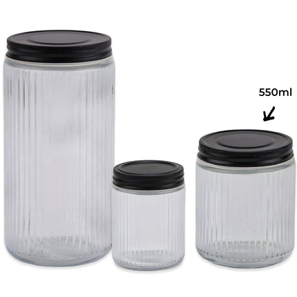bulk 24 Ribbed Glass Jar With Metal Lid 550ml 9x11cm