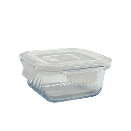 bulk 24 Borosilicate Glass Container W Lid Square 320ml 12x7cm