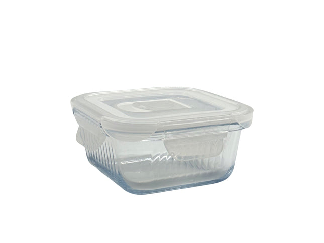 bulk 24 Borosilicate Glass Container W Lid Square 320ml 12x7cm