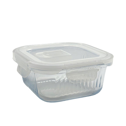 bulk 24 Borosilicate Glass Container W Lid Square 520ml 14x7cm