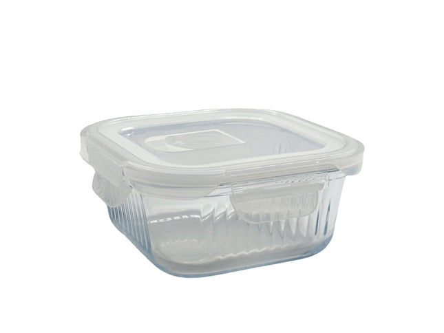 bulk 24 Borosilicate Glass Container W Lid Square 520ml 14x7cm