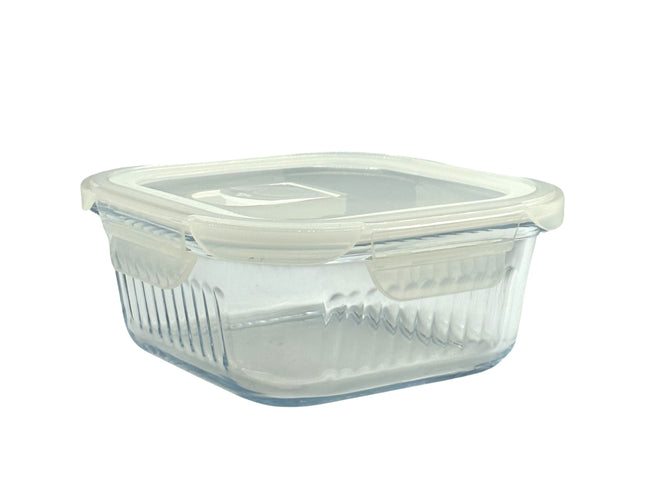 bulk 12 Borosilicate Glass Container W Lid Square 800ml 16x8cm