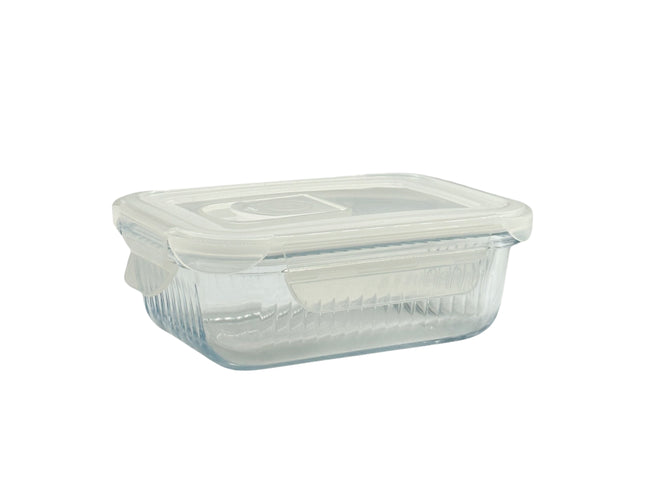 bulk 24 Borosilicate Glass Container W Lid Rect 370ml 15x6cm