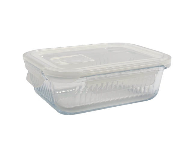 bulk 12 Borosilicate Glass Container W Lid Rect 1040ml 20x8cm