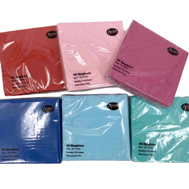 bulk 24 Coloured Napkin 2ply Assort 33cm