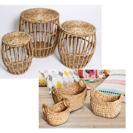Set 6 Water Hyacinth Storage Table & Baskets 50cm