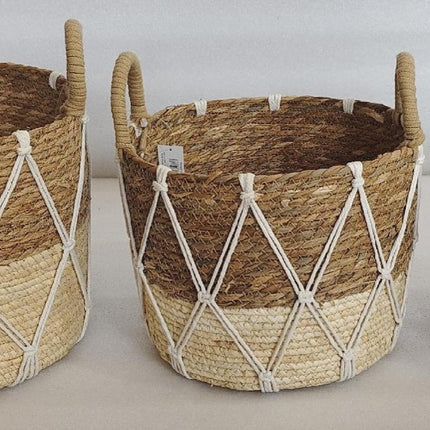 Set 3 Round Rattan W Macrame Basket 33x25cm