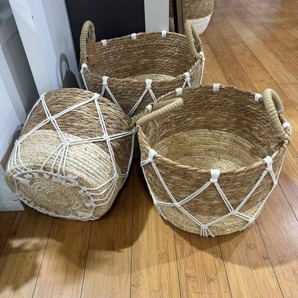 Set 3 Round Rattan W Macrame Basket 33x25cm