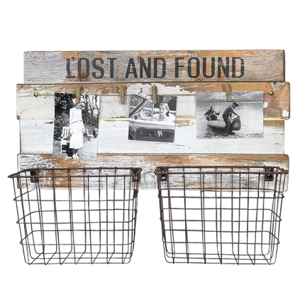 Lost & Found Rustic 2 Baskets w Photo Clips 53cm