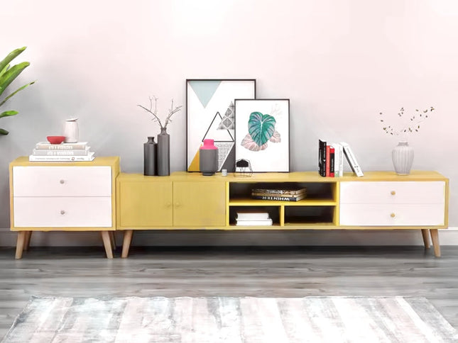 NNECN Two-Doors, Two-Drawers Wooden TV Cabinet