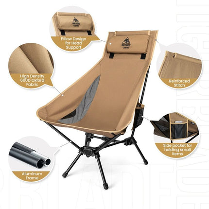 Portable High-Back Camping Chair Khaki