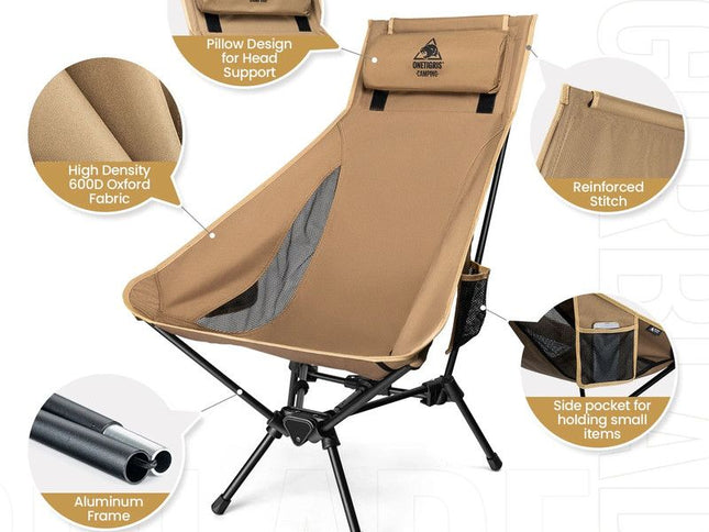 Portable High-Back Camping Chair Khaki