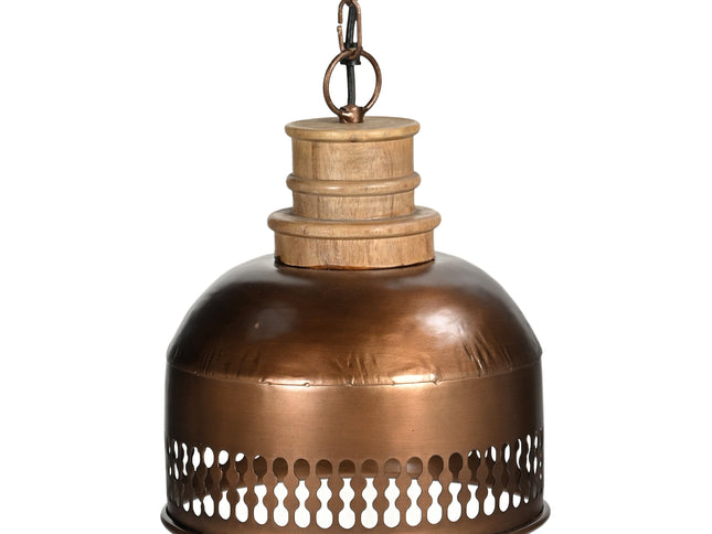 COPPER CUT-OUT AND WOOD LAMPSHADE