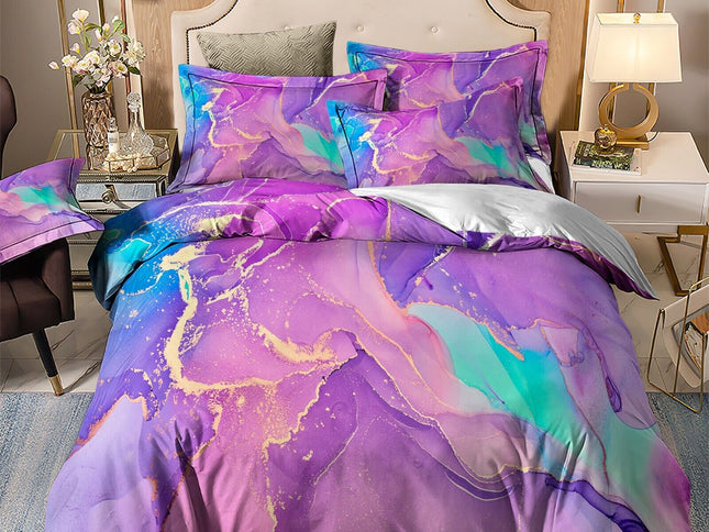 Marble Comforter Set, Queen Size, Warm Quilted Microfiber Bedding