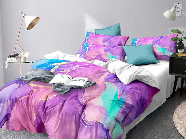 Marble Comforter Set, Queen Size, Warm Quilted Microfiber Bedding