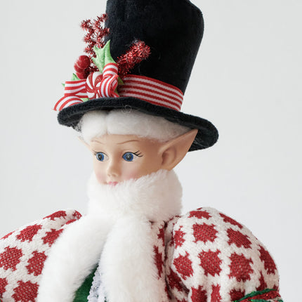 LUXURY CHRISTMAS CAROLLER ELF GREEN/RED 65CM