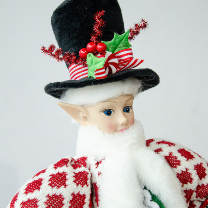 LUXURY CHRISTMAS CAROLLER ELF GREEN/RED 65CM