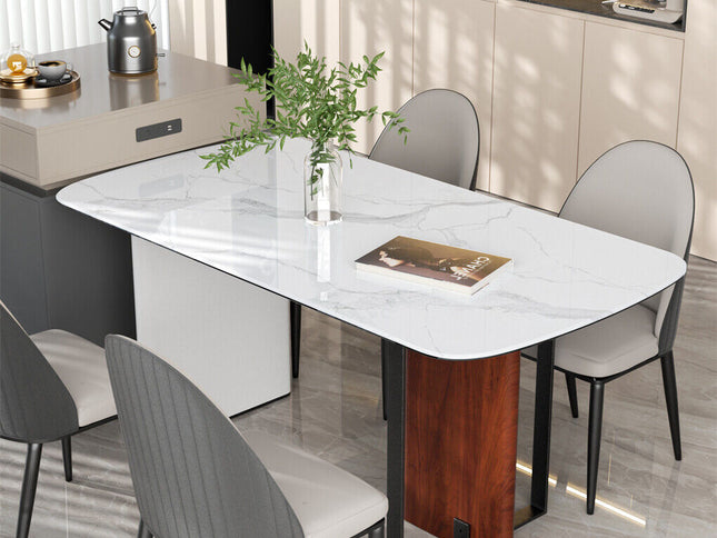 Upscale Marble Dining Table 4-6 Seat Rectangle Kitchen Table Robust Table Bases