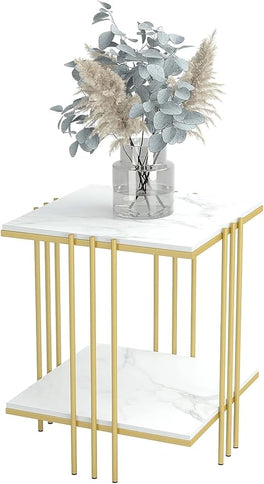 2 Tier End Table Bedside Tables Sintered Stone Nightstand Display Storage Shelf