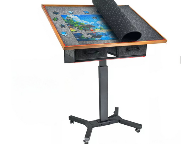 Wooden Jigsaw Puzzle Table with Tilt, Drawers and Rolling Wheels