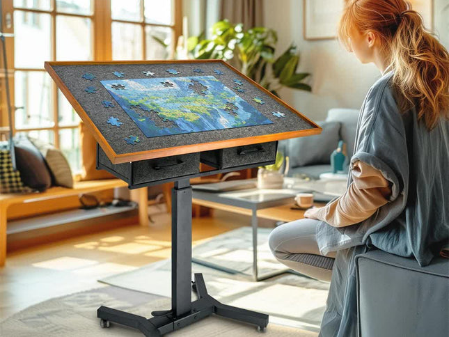 Wooden Jigsaw Puzzle Table with Tilt, Drawers and Rolling Wheels
