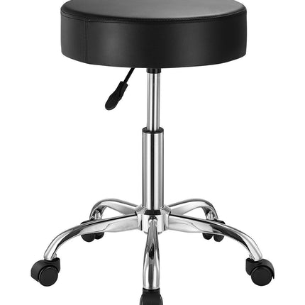 Leather Rolling Stool with Wheels, 360ï¿½ Swivel Height-Adjustable Round Seat with Thick Cushion, Work Stool for Tattoo, SPA, Salon, Office, Home & Bar, Black