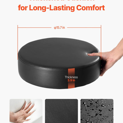 Leather Rolling Stool with Wheels, 360ï¿½ Swivel Height-Adjustable Round Seat with Thick Cushion, Work Stool for Tattoo, SPA, Salon, Office, Home & Bar, Black