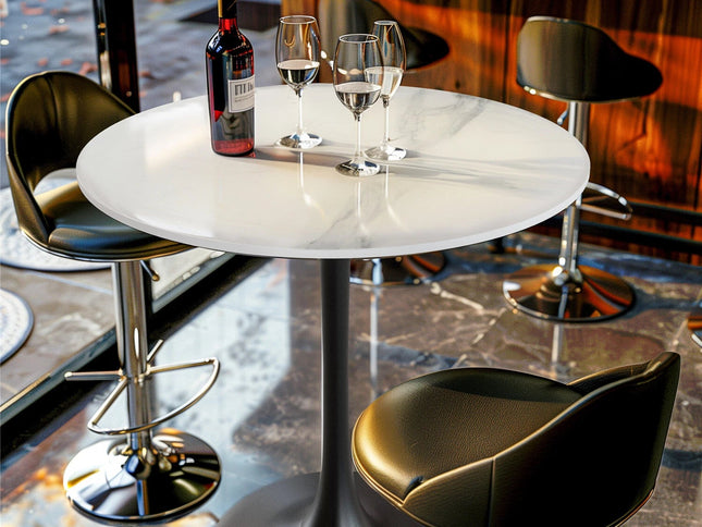 Round Stone Dining Table Anti-Scratch Easy Clean Table for Small Condo