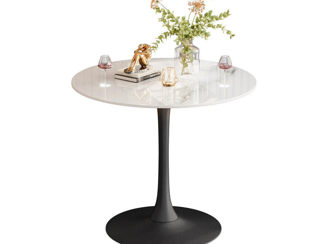 Round Stone Dining Table Anti-Scratch Easy Clean Table for Small Condo