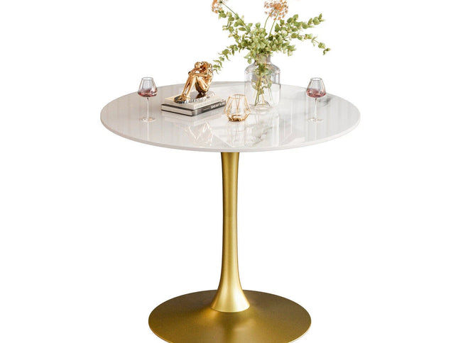 Round Real Stone Dining Table Anti-Scratch Easy Clean Table for Small Condo