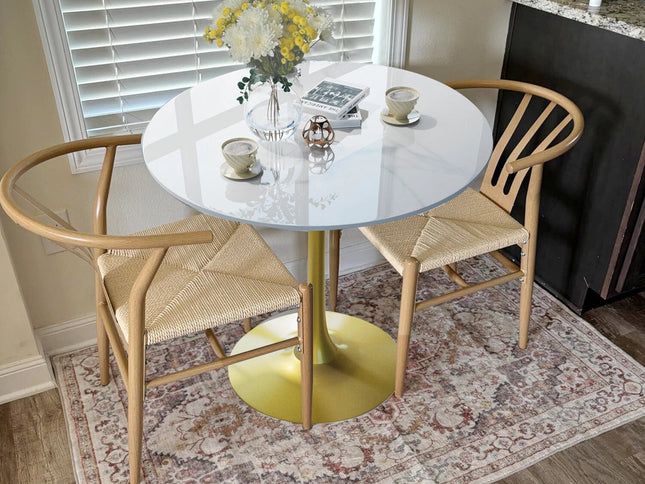 Round Real Stone Dining Table Anti-Scratch Easy Clean Table for Small Condo