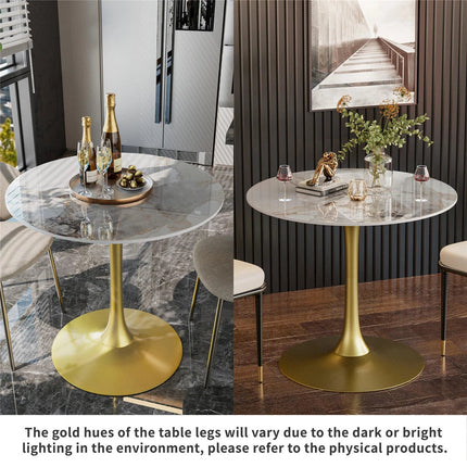 Round Real Stone Dining Table Anti-Scratch Easy Clean Table for Small Condo