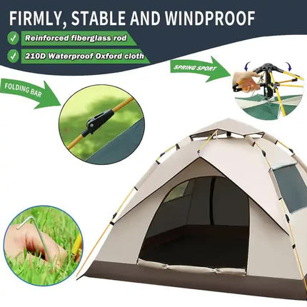210*200*135cm Outdoor Family Instant Ultralight Portable Folding Popup Waterproof Oxford Fiberglass Automatic Tent For Camping Events