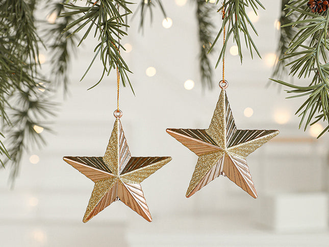 Set of 10 Christmas Ornaments -Gold & Rose Gold Holiday Tree Decorations