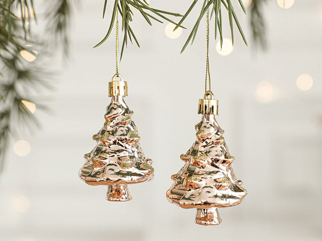 Set of 10 Christmas Ornaments -Gold & Rose Gold Holiday Tree Decorations