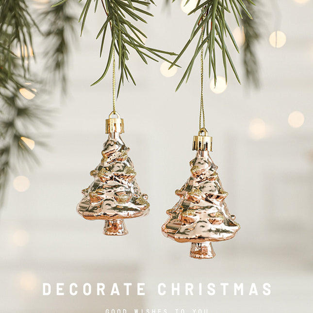 Set of 10 Christmas Ornaments -Gold & Rose Gold Holiday Tree Decorations