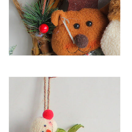 Rustic Christmas Wreath with Santa, Reindeer, and Snowman - Holiday Door Decoration