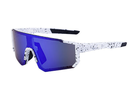 Ink Dot White Frame Blue Mirrored Sports Sunglasses | UV400 Protection & Lightweight Design