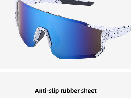 Ink Dot White Frame Blue Mirrored Sports Sunglasses | UV400 Protection & Lightweight Design