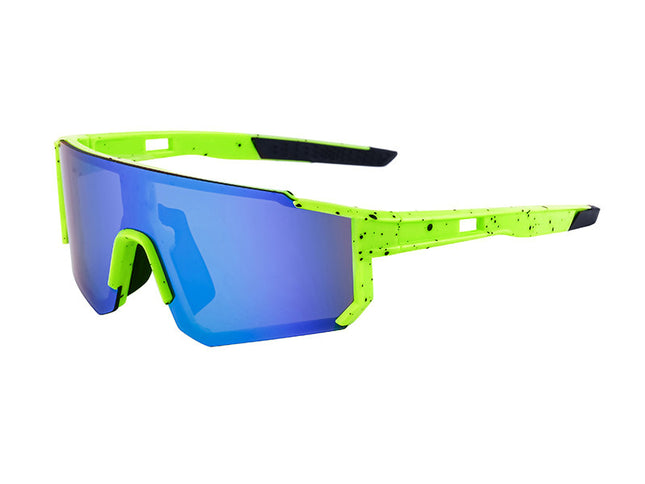 Neon Green Sports Sunglasses with Blue Mirrored Lens | UV400 Polarized Performance Shades