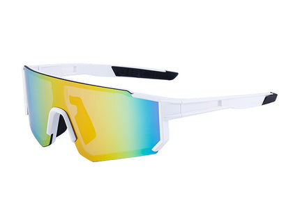 White Frame Sports Sunglasses with Rainbow Mirrored Lens | UV400 Multi-Sport Eyewear