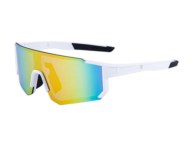 White Frame Sports Sunglasses with Rainbow Mirrored Lens | UV400 Multi-Sport Eyewear