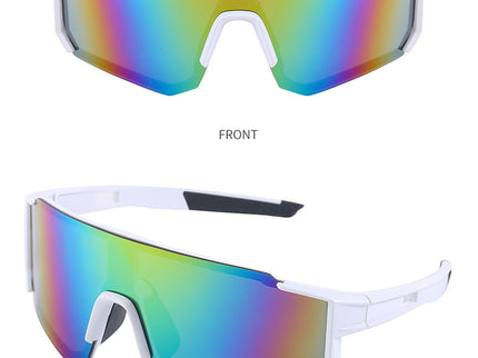 White Frame Sports Sunglasses with Rainbow Mirrored Lens | UV400 Multi-Sport Eyewear