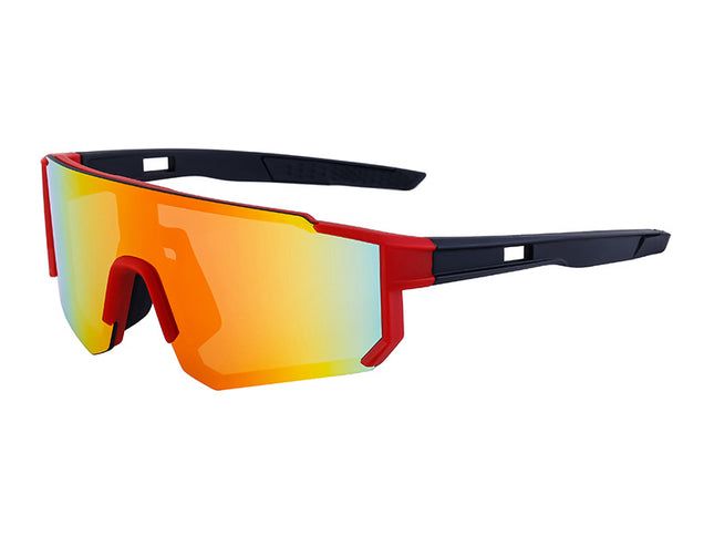 Red and Black Frame Sports Sunglasses with Fire Mirrored Lens | UV400 Performance Eyewear