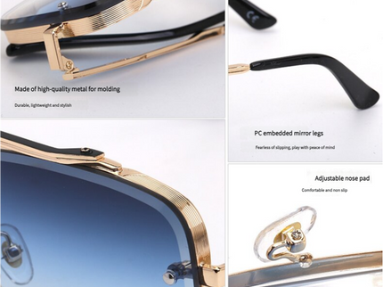 Outer Blue Square Sunglasses,Fashionable Men's Metal, UV400 Gradient Lenses for Timeless Style